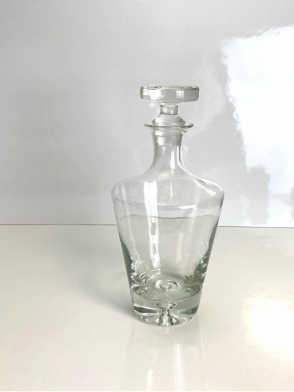 Controlled Bubble Base Glass Decanter with Stopper, Mid Century Modern